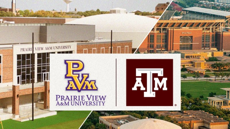 a graphic featuring side-by-side logos from Texas A&M and Prairie View A&M