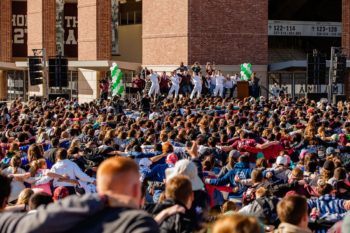 a photo of yell practice before Big Event in March 2018