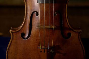 close up of a stradivari violin
