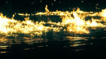 Flames on water in the ocean