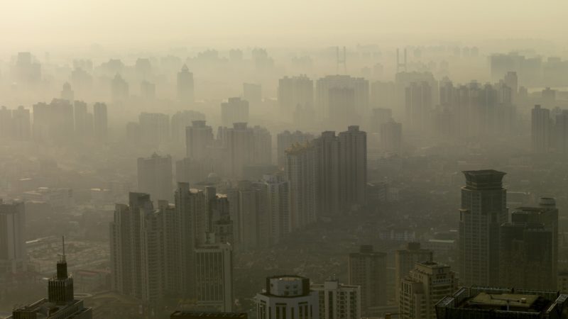 Hazy sky over Shanghai skyline due to air pollution