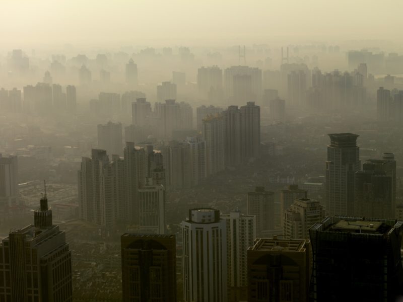 Hazy sky over Shanghai skyline due to air pollution