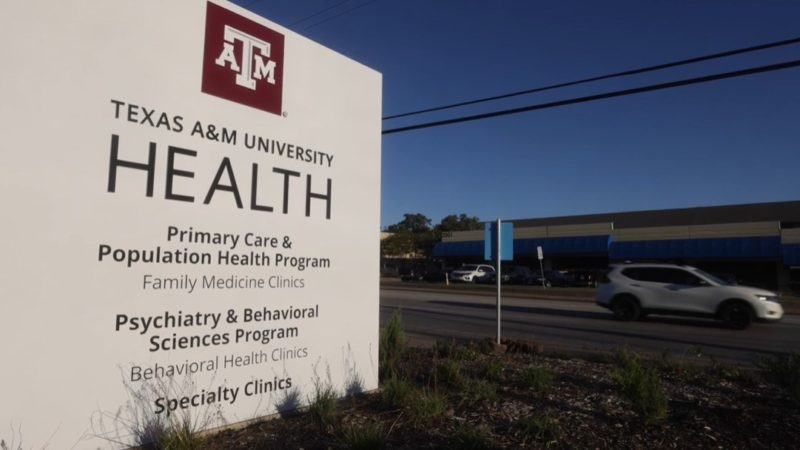 exterior sign that says texas a&m university health