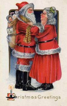 A postcard from 1919 with artwork of Santa Claus and Mrs. Claus.