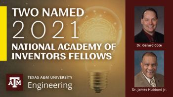 graphic that reads two named 2021 national academy of inventors fellows with photos of two faculty members