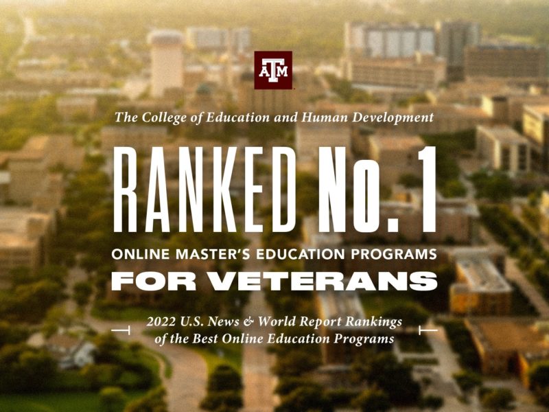 The College of Education and Human Development ranked number one online master's education programs for veterans. 2022 U.S. News and World Report Rankings of the Best Online Education Programs