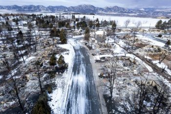 aerial view of destroyed neighborhood after a fire in colorado