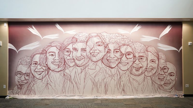 Mural by Atlanta based artist Yehimi Cambrón inside the Memorial Student Center at Texas A&M University on March 30, 2022.