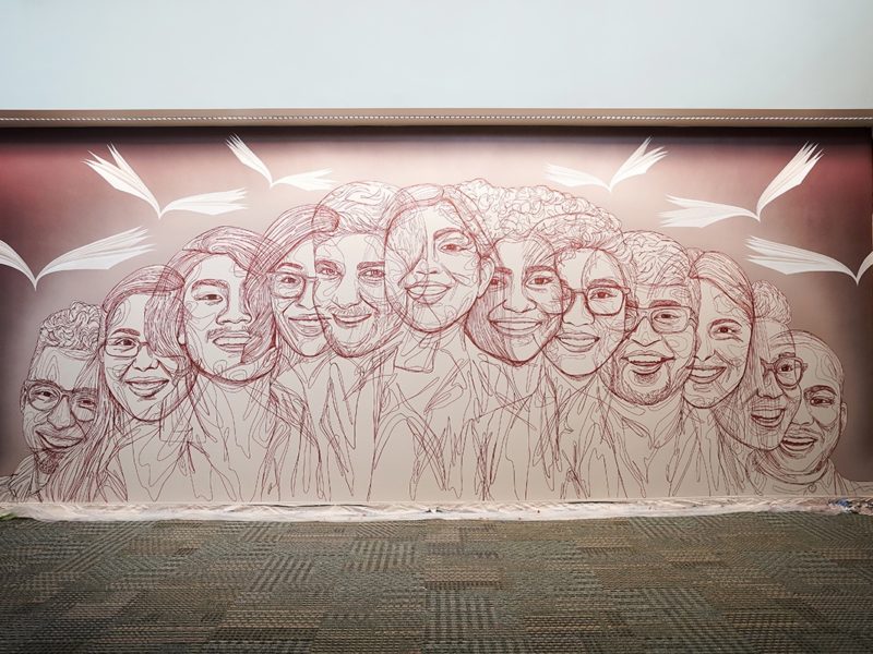 Mural by Atlanta based artist Yehimi Cambrón inside the Memorial Student Center at Texas A&M University on March 30, 2022.