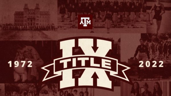 maroon graphic that says Title IX 1972-2022