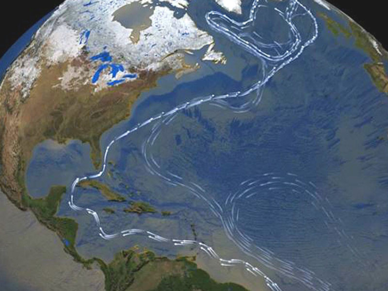 Satellite image of the Earth displaying the Atlantic Meridional Overturning Circulation