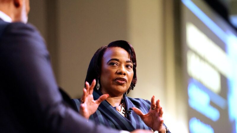 Bernice King speaking at the breakfast on stage