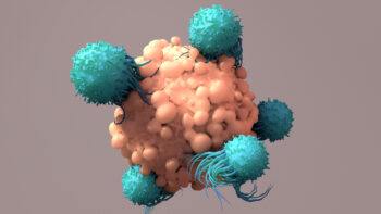artist's illustration of T-Cells working to fight cancer cell
