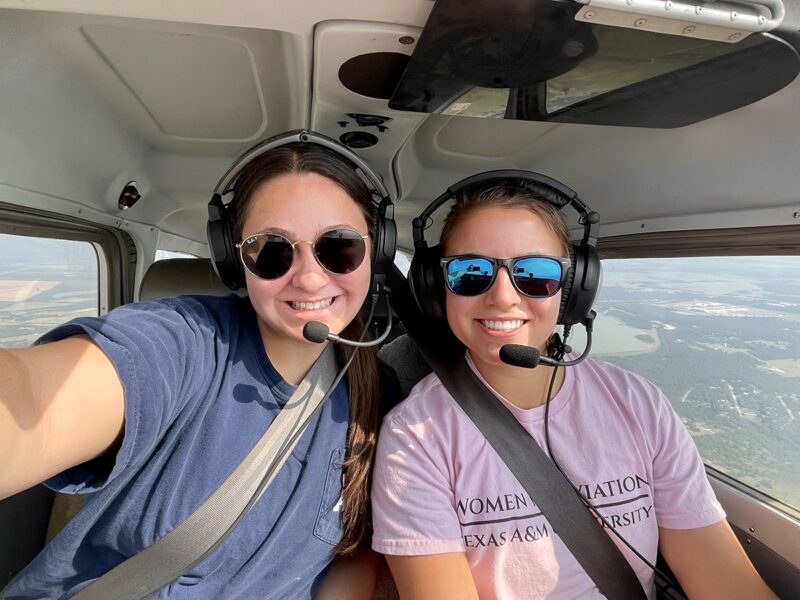 Two students from Texas A&M Women in Aviation