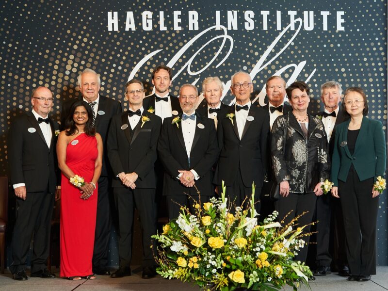 Twelve Hagler Fellows and a Distinguished Lecturer attended the induction ceremony for the Class of 2022-23: (Front from left) Guy Bertrand, University of California San Diego; Madhavi Sunder, Georgetown Law Center; Jean-Paul Rodrigue, Hofstra University; Howard Frumkin, University of Washington School of Public Health; Lawrence Que Jr., University of Minnesota; Catherine Dulac, Harvard University (Hagler Distinguished Lecturer); and Hui Cao, Yale University. (Back row from left) Dimitar Filev, Ford Research and Innovation Center; Sebastian “Bas” Jonkman, Delft University of Technology, Netherlands; Michael W. Young, The Rockefeller University; Donald L. Sparks, University of Delaware; and John Michael Cullen, North Carolina State University. Not pictured: Mark O’Malley, Imperial College London.