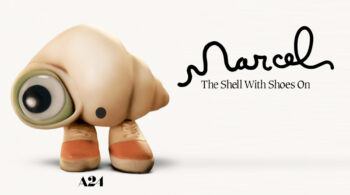 the movie poster for marcel the shell with shoes on