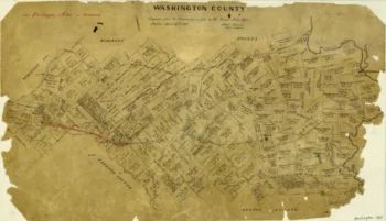 a yellowed map of Washington County dated 1863, with lines drawn to indicate property ownership