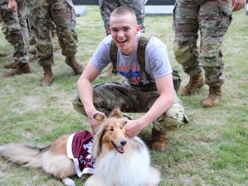 Theodore Neal ’26 with Reveille X