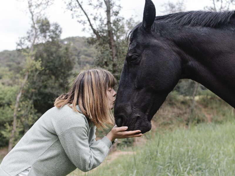 a woman kissing her horse on the nose
