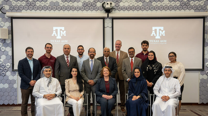 Texas A&M President Dr. M. Katherine Banks and other senior leaders from College Station meeting with current and former students, faculty and staff on the Qatar campus this spring.