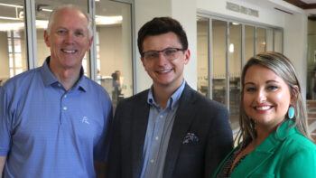 Jim Donnell (left), director of the Engineering Entrepreneurship Program, has mentored Dr. Britton Praslicka '19 (center) and Mary Beth Graham (right) over the years on their journey with FluxWorks.  |
