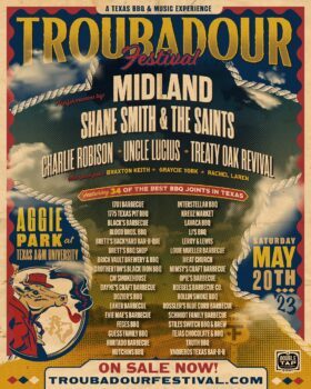 A poster listing the acts for the Troubadour Festival