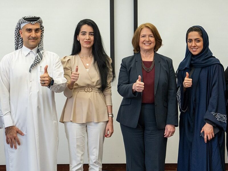 President Banks with members of the Qatar campus