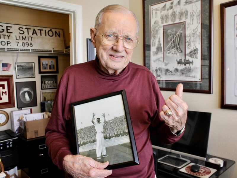 Jimmy Tyree ’54, one of the oldest living Texas A&M University Yell Leaders