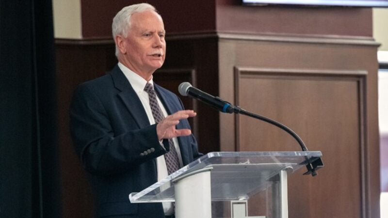 Texas A&M biologist Mark Zoran delivers remarks at the inaugural College of Arts and Sciences Annual Awards Ceremony on May 2, 2023