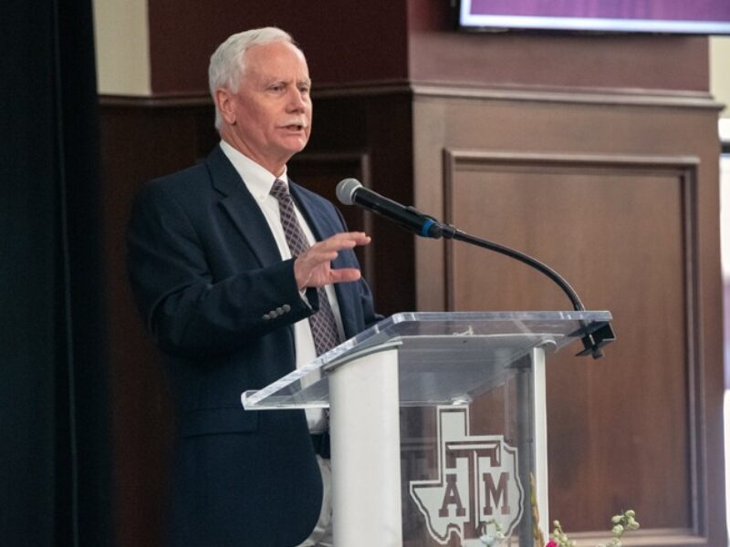 Texas A&M biologist Mark Zoran delivers remarks at the inaugural College of Arts and Sciences Annual Awards Ceremony on May 2, 2023
