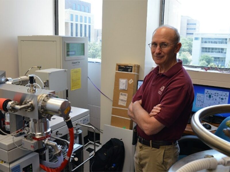 Dr. Ethan Grossman with a mass spectrometer funded by a $1 million Chancellor’s Research Initiative for Mass Spectrometry award supporting clumped isotope analyses, which hold clues to ancient ocean temperatures important for paleoclimate and petroleum research