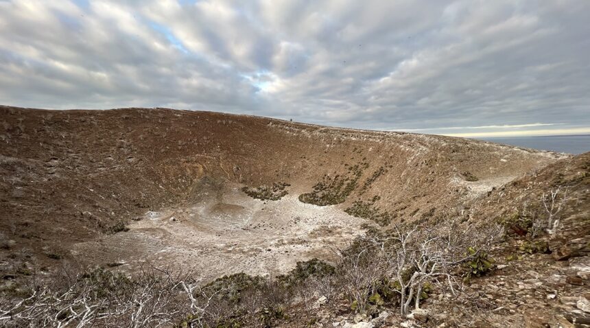 The crater on Daphne Major from above, Galápagos Islands, Ecuador