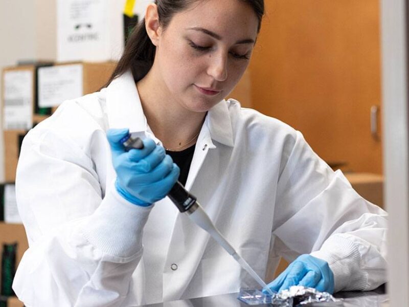 Biomedical engineering doctoral student Claudia Collier is working to find a treatment pathway for veterans who suffer from Gulf War illness. She conducts her research in the Stem Cell, Cancer and Immune Tissue Engineering Lab.