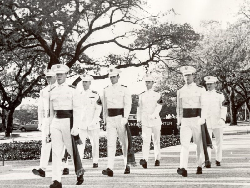 Texas A&M's Ross Volunteers march in an undated photo from A&M's Cushing Memorial Library and Archives. When conducting Silver Taps, they follow a special, slow cadence used at no other time.