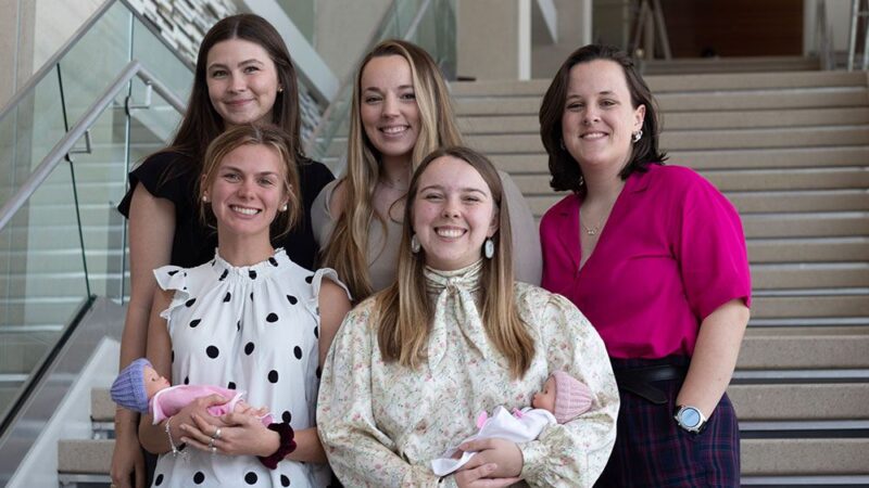 Sponsored by Texas Children’s Hospital, Team 11, known as Rapid Cuff, created an innovative device to help babies with kidney failure. The team included (top row, from left) Amelia Flug, Hannah Bludau, Haley Phelan, (bottom row, from left) Reagan Isabell and Naomi Brady.