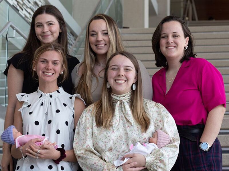 Sponsored by Texas Children’s Hospital, Team 11, known as Rapid Cuff, created an innovative device to help babies with kidney failure. The team included (top row, from left) Amelia Flug, Hannah Bludau, Haley Phelan, (bottom row, from left) Reagan Isabell and Naomi Brady.