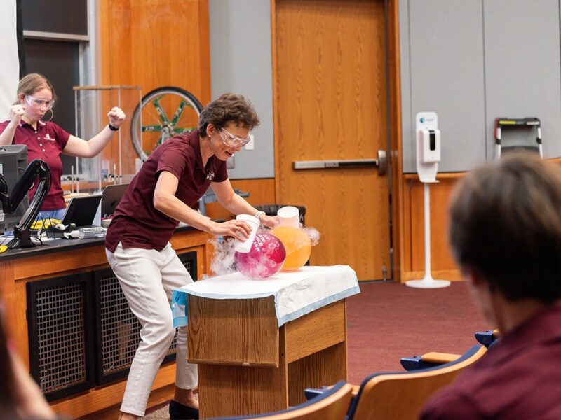 Texas A&M physicist Dr. Tatiana Erukhimova, executing another flawlessly inspiring performance of a customized Physics Show as part of the 2023 Mitchell Institute Physics Enhancement Program for high school physics teachers.