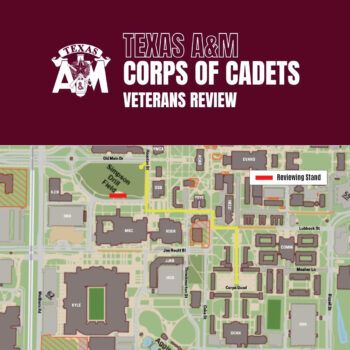 a map showing the marching route from the Corps Quad to Simpson Drill Field