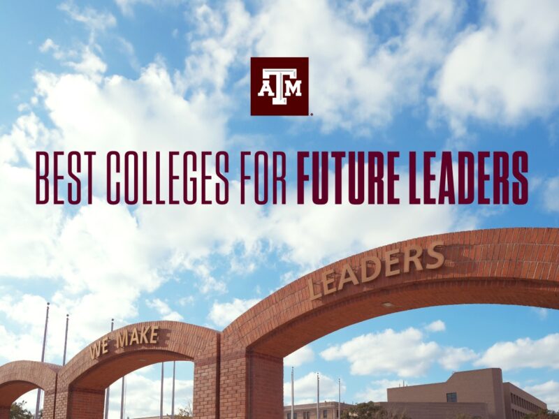 Best Colleges for Future Leaders over the corps arches that say 