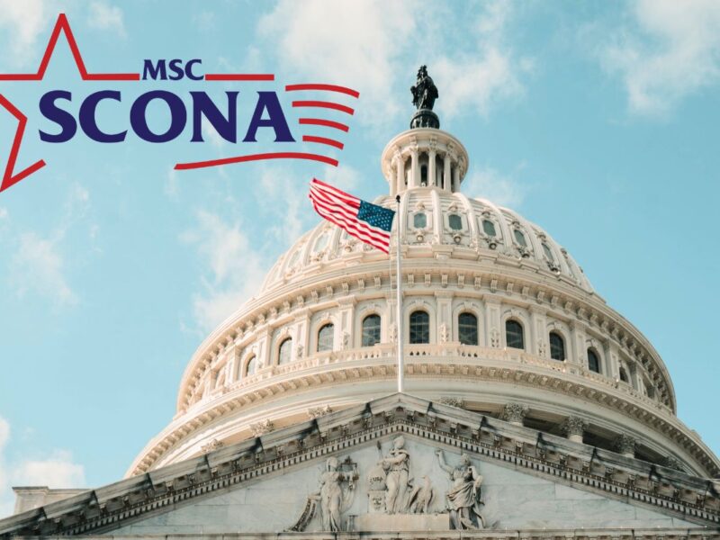 An image of the United States Capitol Dome, with a U.S. flag and the text MSC SCONA.