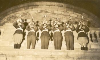 A photo from the mid-1930s shows Silver Taps buglers high atop the Academic Building.