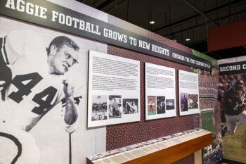 A display that is part of the "A Century of Aggie Football" exhibit at the George H.W. Bush Presidential Library and Museum.