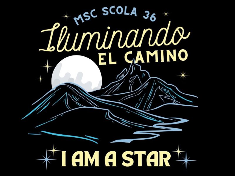 A graphic for the MSC Student Conference on Latinx Affairs showing a moon rising over some mountains with the words Iluminando El Camino, I Am A Star.