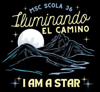 A graphic for the MSC Student Conference on Latinx Affairs showing a moon rising over some mountains with the words Iluminando El Camino, I Am A Star.