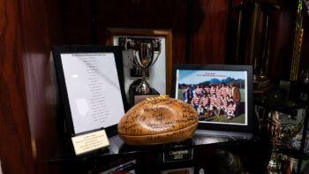 the 1974 game ball amongst other team memorabilia