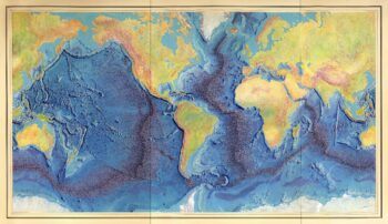 Manuscript painting of Heezen-Tharp "World ocean floor" map by Berann