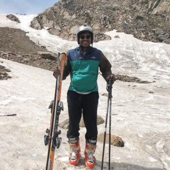 Michayal Mathew ’19 on a ski slope in Colorado