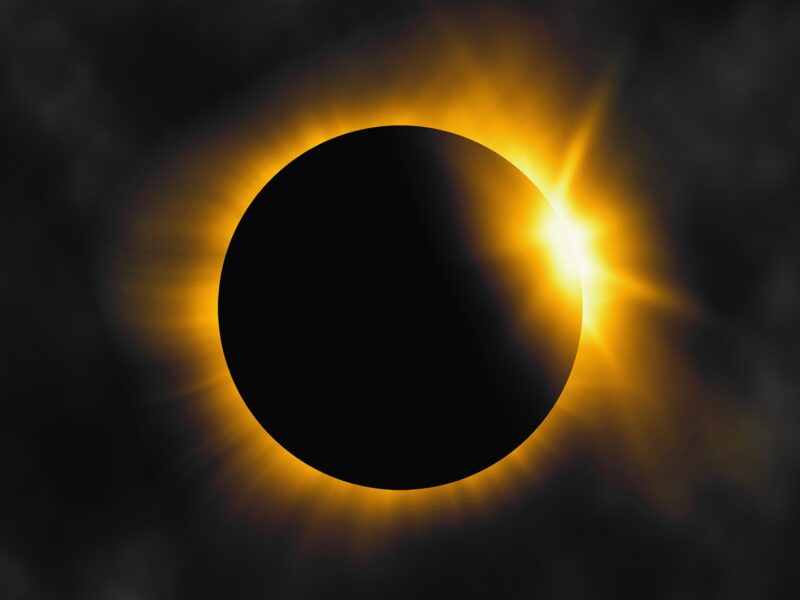 The moon covers the sun during a solar eclipse