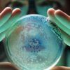 Researcher with E Coli bacteria in a petri dish