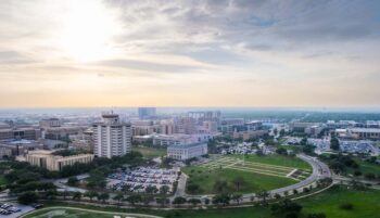 an aerial view of the Texas A&M campus